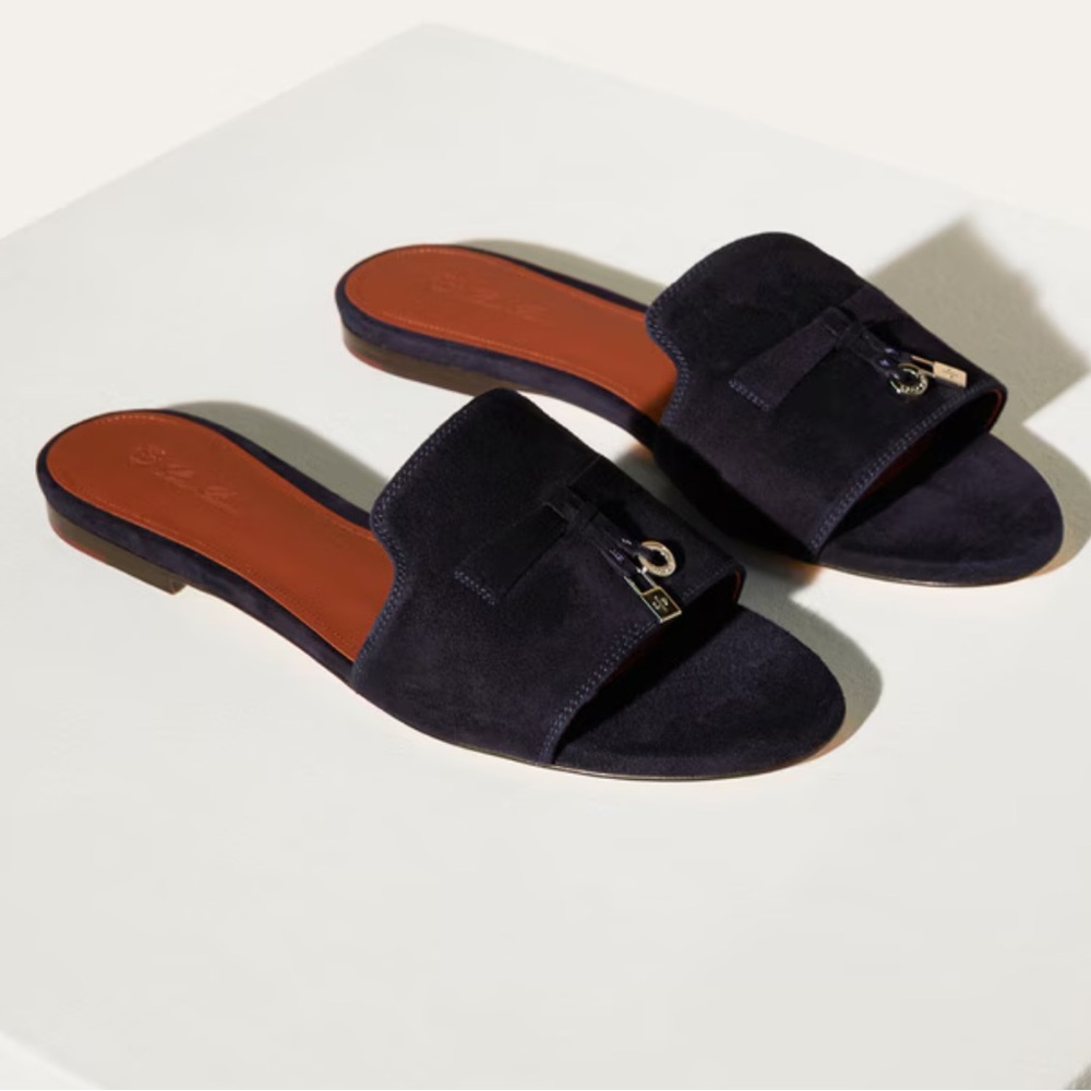 Loro Piana Suede Summer Charms Sandal - 37.5 Navy Blue
